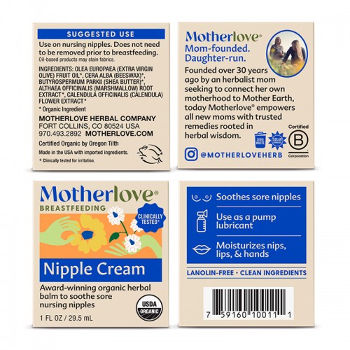 Motherlove Nipple Cream 1oz | lanolin-free organic herbal balm | Made in USA | Organic